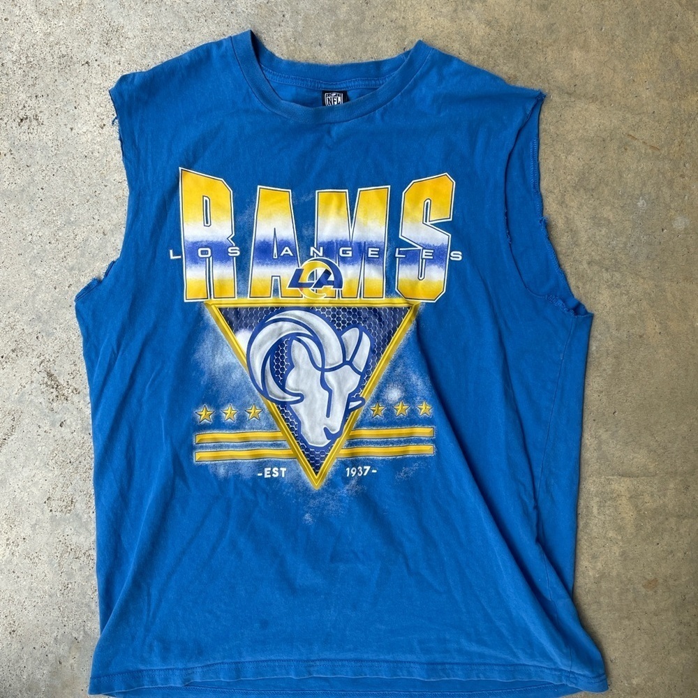 Los Angeles Rams Mens Football Graphic T-Shirt XL Royal Blue Gold (Modified)